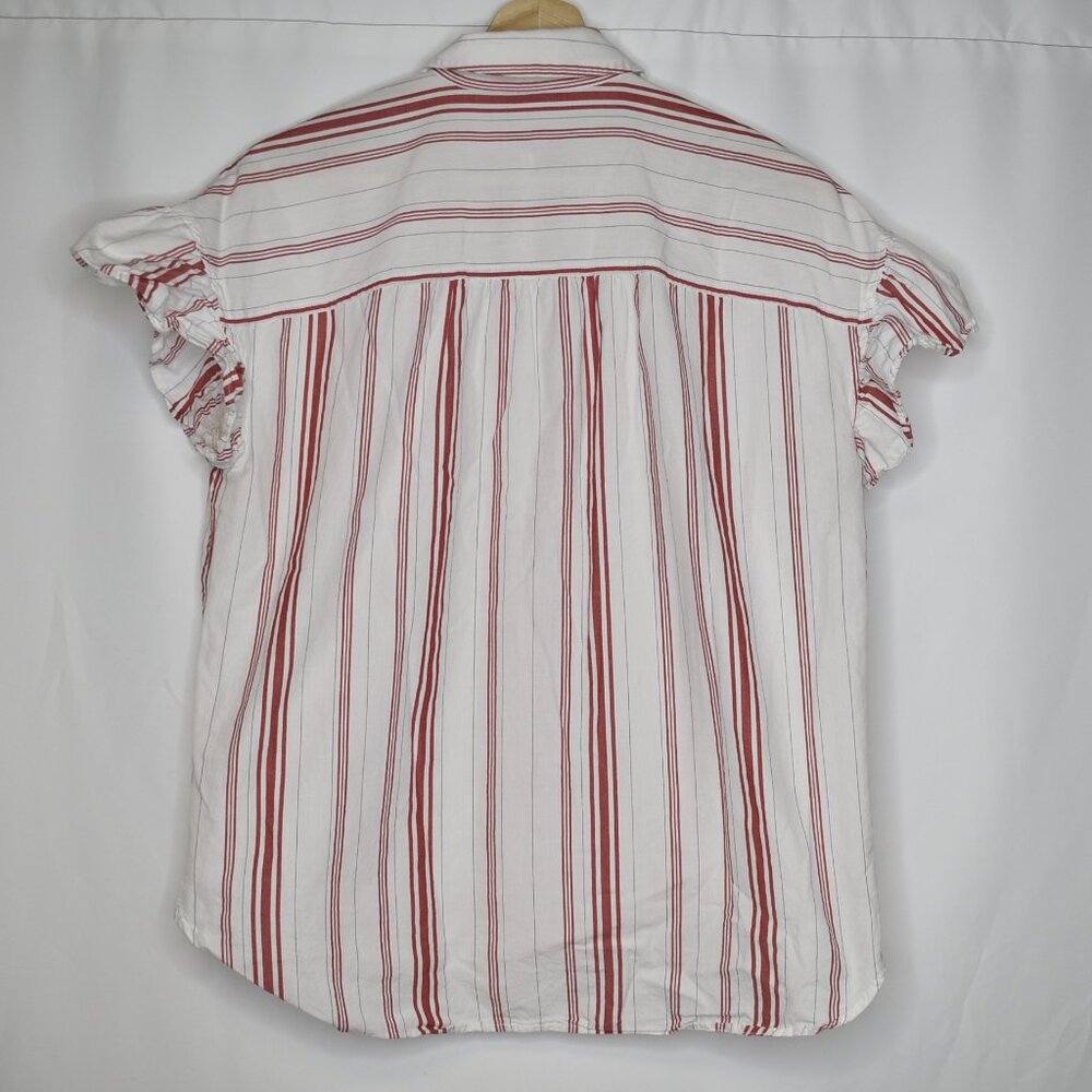 Madewell Women's Top Button Up Striped Central Ruffle Sleeve White Red - Picture 6 of 6
